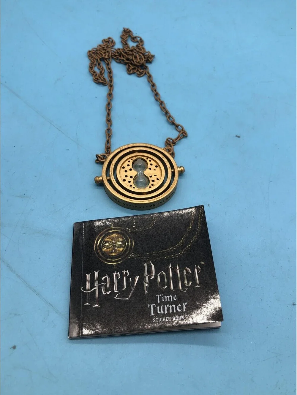Harry Potter Gold Time Turner Glass Hourglass Pendant Necklace Girls Sticker Kit